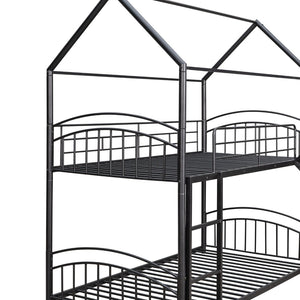 English Elm Twin Over Kids House Bunk Bed with Slide Powder Coated Metal Frame Black MF313919AAB