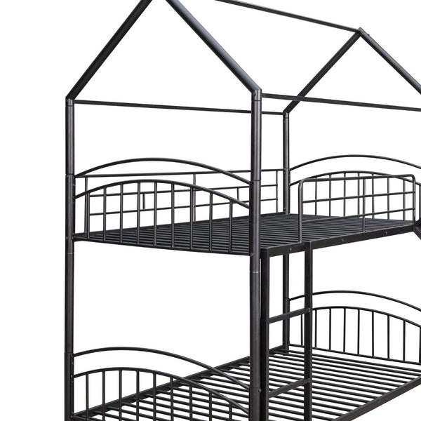 English Elm Twin Over Kids House Bunk Bed with Slide Powder Coated Metal Frame Black MF313919AAB