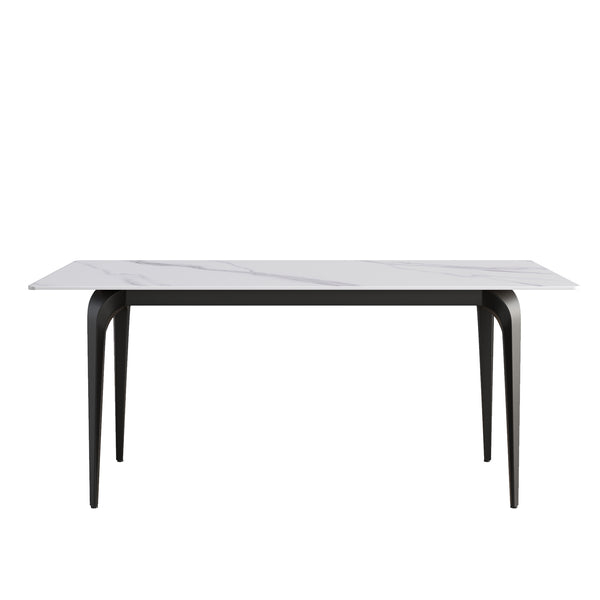 English Elm 70.87" Modern Artificial Stone Dining Table With Black Metal Legs – Seats 6-8, Perfect For Any Space W1535S00120