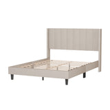 English Elm Queen Bed Frame/Velvet Upholstered Bed Frame With Vertical Channel Tufted Headboard Beige