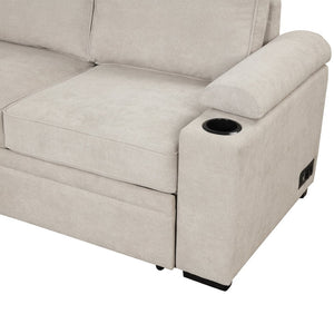 English Elm 84.75" Linen Sectional Sleeper Sofa with Storage Ottoman for Apartment Living SG000550AAA