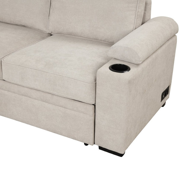 English Elm 84.75" Linen Sectional Sleeper Sofa with Storage Ottoman for Apartment Living SG000550AAA