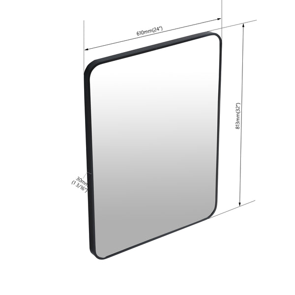 English Elm 24 Copper-Free 24 x 32 Inch Bathroom Mirror with Black Aluminum Alloy Frame, 4MM HD Glass, Sturdy Mounting W99967980