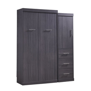 English Elm Twin Murphy Bed with Wardrobe & Drawers, Gray Folding Space-Saving Cabinet Bed, Durable MDF/Metal Storage GX002002AAE