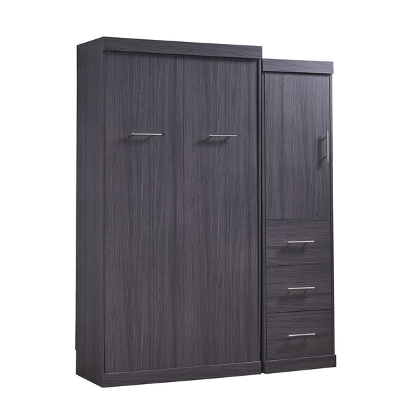 English Elm Twin Murphy Bed with Wardrobe & Drawers, Gray Folding Space-Saving Cabinet Bed, Durable MDF/Metal Storage GX002002AAE