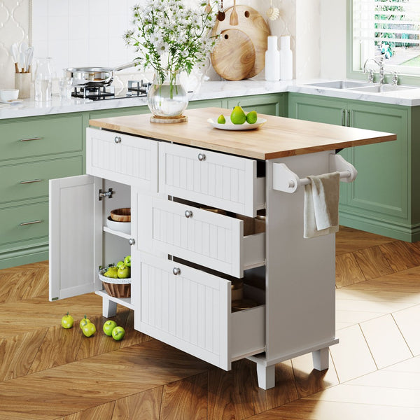 English Elm Topmax Farmhouse Kitchen Island with Drop Leaf Storage Drawers and Two Stools Included SH000234AAK