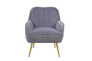 English Elm Modern Mid Century Chair velvet Sherpa Armchair with Gold Iron Legs Plush Seat Sponge Cushion, 250lb Capacity Grey W136165559