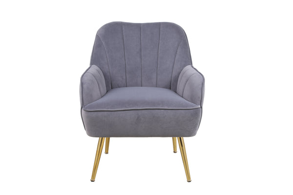 English Elm Modern Mid Century Chair velvet Sherpa Armchair with Gold Iron Legs Plush Seat Sponge Cushion, 250lb Capacity Grey W136165559