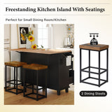 Hearth and Haven Sydney Farmhouse Kitchen Island Set with Drop Leaf and 2 Backless Stools, Black and Rustic Brown SH000234AAB