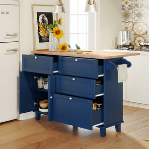 English Elm Topmax Farmhouse Kitchen Island with Drop Leaf Four Drawers Cabinet and Two Stools SH000234AAC