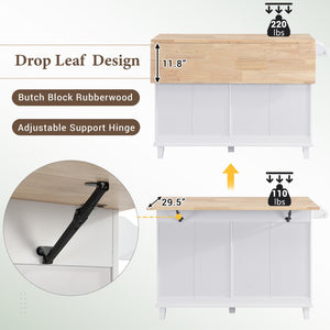English Elm Topmax Farmhouse Kitchen Island with Drop Leaf Storage Drawers and Two Stools Included SH000234AAK