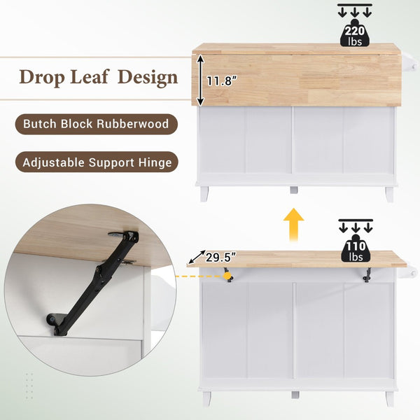 English Elm Topmax Farmhouse Kitchen Island with Drop Leaf Storage Drawers and Two Stools Included SH000234AAK
