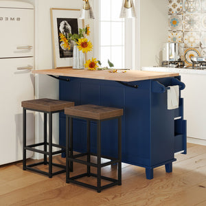 English Elm Topmax Farmhouse Kitchen Island with Drop Leaf Four Drawers Cabinet and Two Stools SH000234AAC