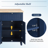 Hearth and Haven Sydney Farmhouse Kitchen Island Set with Drop Leaf and 2 Backless Stools, Blue, Black and Brown
