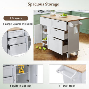 English Elm Topmax Farmhouse Kitchen Island with Drop Leaf Storage Drawers and Two Stools Included SH000234AAK