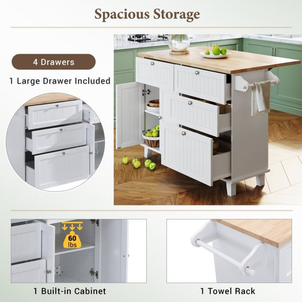 English Elm Topmax Farmhouse Kitchen Island with Drop Leaf Storage Drawers and Two Stools Included SH000234AAK