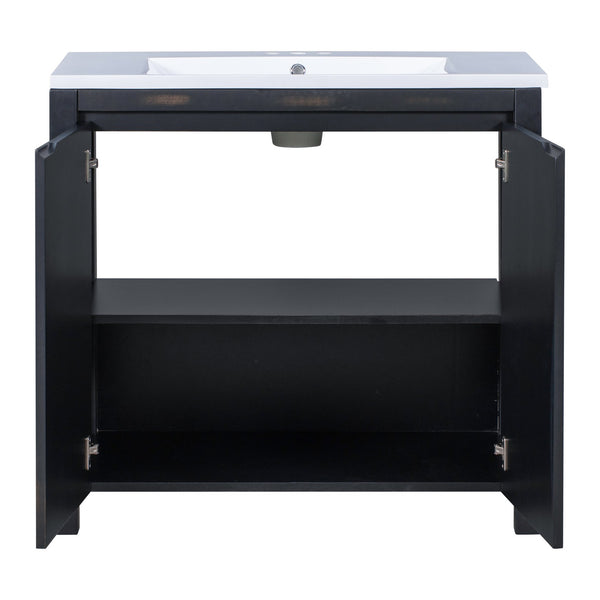 English Elm 36" Retro Espresso Bathroom Vanity Organizer with Sink — Solid Wood, Handcrafted Distressed Finish, Spacious Storage and Soft-Close Doors SV000004AAE-2