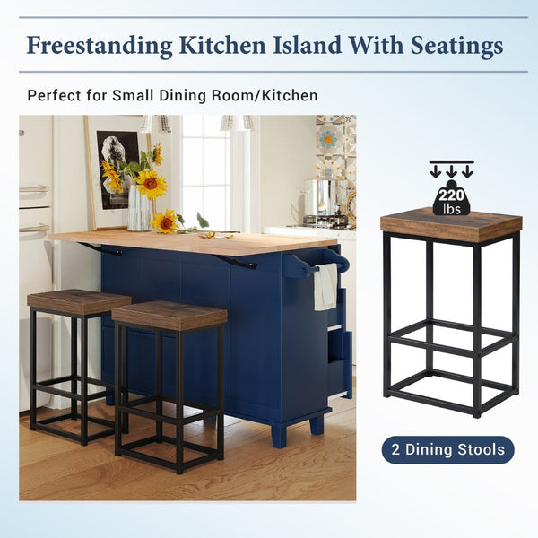 English Elm Topmax Farmhouse Kitchen Island with Drop Leaf Four Drawers Cabinet and Two Stools SH000234AAC