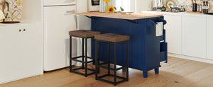 English Elm Topmax Farmhouse Kitchen Island with Drop Leaf Four Drawers Cabinet and Two Stools SH000234AAC