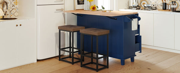 English Elm Topmax Farmhouse Kitchen Island with Drop Leaf Four Drawers Cabinet and Two Stools SH000234AAC