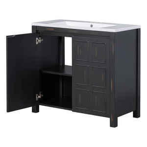 English Elm 36" Retro Espresso Bathroom Vanity Organizer with Sink — Solid Wood, Handcrafted Distressed Finish, Spacious Storage and Soft-Close Doors SV000004AAE-2