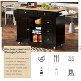 English Elm Kitchen Cart With Rubber Wood Desktop Rolling Mobile Kitchen Island With Storage and 5 Draws 53 Inch Length (Black)