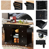 English Elm Kitchen Cart With Rubber Wood Desktop Rolling Mobile Kitchen Island With Storage and 5 Draws 53 Inch Length (Black)