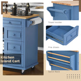 English Elm Kitchen Cart With Rubber Wood Desktop Rolling Mobile Kitchen Island With Storage and 5 Draws 53 Inch Length (Blue)