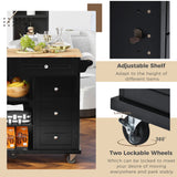 English Elm Kitchen Cart With Rubber Wood Desktop Rolling Mobile Kitchen Island With Storage and 5 Draws 53 Inch Length (Black)