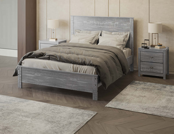 English Elm Albany Solid Wood Twin Bed Frame with Headboard — Sustainable, Heavy-Duty Modern Rustic Design, Durable Elegance Grey B03768225