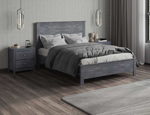 English Elm Albany Solid Wood Twin Bed Frame with Headboard — Sustainable, Heavy-Duty Modern Rustic Design, Durable Elegance Grey B03768225