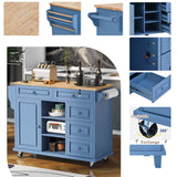 English Elm Kitchen Cart With Rubber Wood Desktop Rolling Mobile Kitchen Island With Storage and 5 Draws 53 Inch Length (Blue)