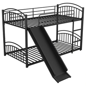 English Elm Twin Over Kids House Bunk Bed with Slide Powder Coated Metal Frame Black MF313919AAB