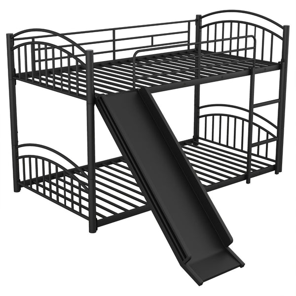 English Elm Twin Over Kids House Bunk Bed with Slide Powder Coated Metal Frame Black MF313919AAB
