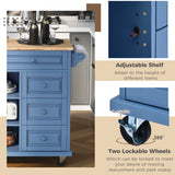 English Elm Kitchen Cart With Rubber Wood Desktop Rolling Mobile Kitchen Island With Storage and 5 Draws 53 Inch Length (Blue)