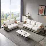 English Elm Living Room Furniture Linen Fabric Faux Leather With Wood Leg 2+3 Sectional (Beige)