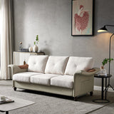 English Elm Living Room Furniture Linen Fabric Faux Leather With Wood Leg Sofa (Beige)