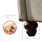 English Elm Living Room Furniture Linen Fabric Faux Leather With Wood Leg Sofa (Beige)