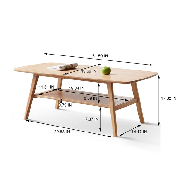 English Elm Center Solid Oak Two Tier Coffee Table Natural Grain Low Profile Living Room Storage W128362453