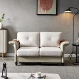 English Elm Living Room General Use Linen Fabric Faux Leather With Wood Leg Love Seat (Beige)