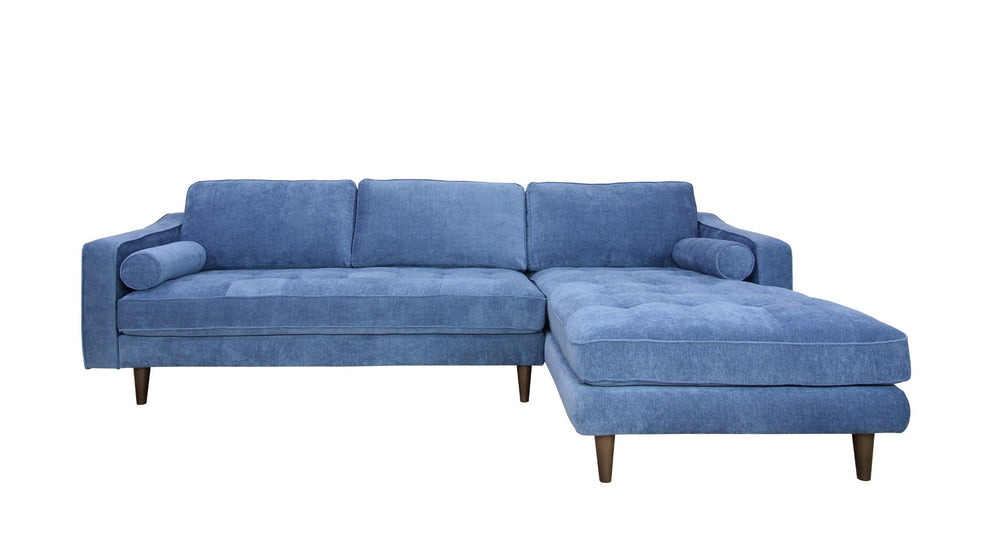 English Elm Anderson Raf Sectional Sofa Low Profile Denim Fabric Casual Living Room Chaise Seating B054S00002