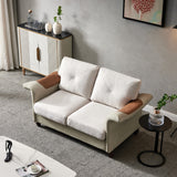 English Elm Living Room General Use Linen Fabric Faux Leather With Wood Leg Love Seat (Beige)