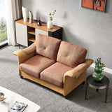 English Elm Living Room General Use Linen Fabric Faux Leather With Wood Leg Love Seat (Red Brown)