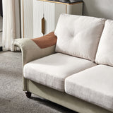 English Elm Living Room General Use Linen Fabric Faux Leather With Wood Leg Love Seat (Beige)