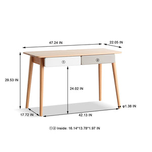 English Elm Solid Beech Wood Writing Desk 47 Inch with Two Drawers for Modern Home Office W128362458