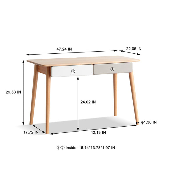 English Elm Solid Beech Wood Writing Desk 47 Inch with Two Drawers for Modern Home Office W128362458