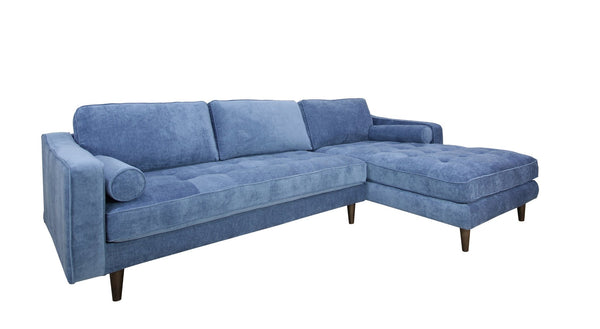 English Elm Anderson Raf Sectional Sofa Low Profile Denim Fabric Casual Living Room Chaise Seating B054S00002