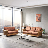 Brown Linen Fabric Faux Leather Sectional Sofa, Wood Leg - Unique Design, Sturdy Structure