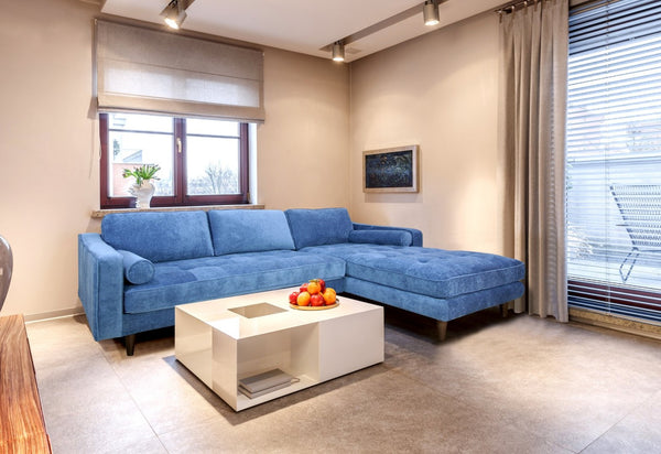 English Elm Anderson Raf Sectional Sofa Low Profile Denim Fabric Casual Living Room Chaise Seating B054S00002