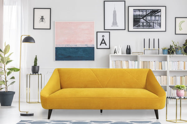English Elm Baylee Contemporary Sofa Bold Yellow Upholstered 3 Seater for Bohemian Living Rooms B05467987